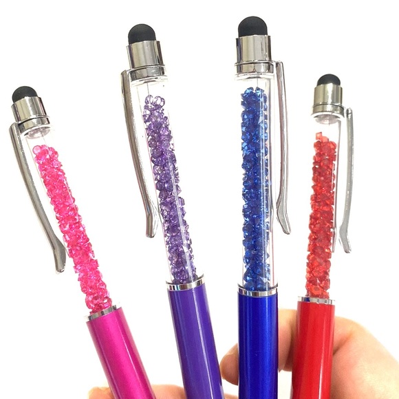 Pens Lot of 4 Crystal Stones With Stylus Red Blue Purple Pink - Picture 4 of 6